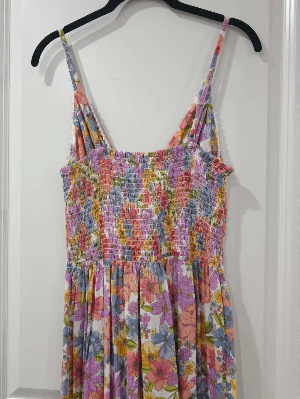 ANGIE Floral Boho Tiered Maxi Dress with Lace Trim & Twist Front, Nwot